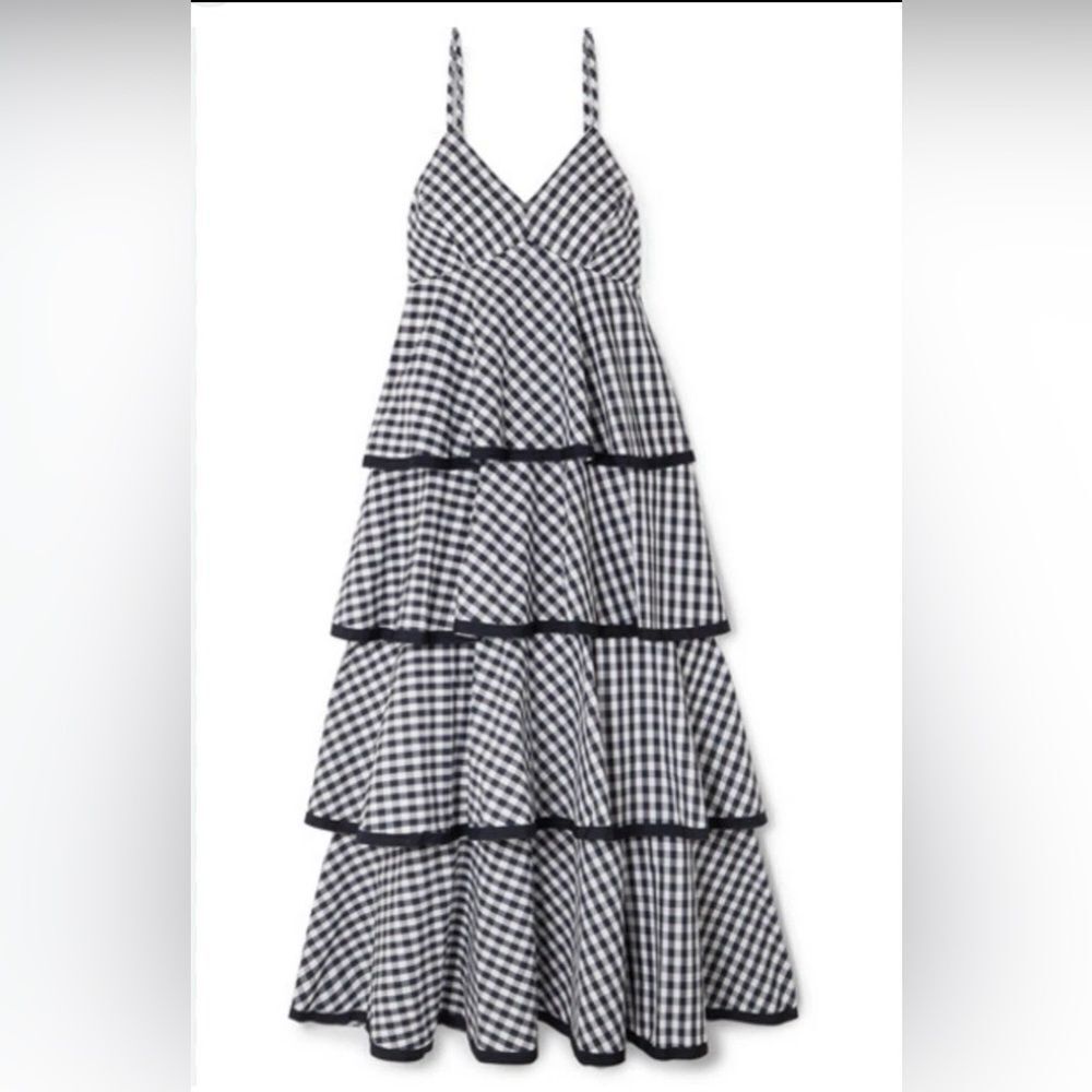.J. Crew Spiro Tiered Gingham Cotton- Poplin Midi Dress Ruffle Sz 6 - Picture 3 of 14